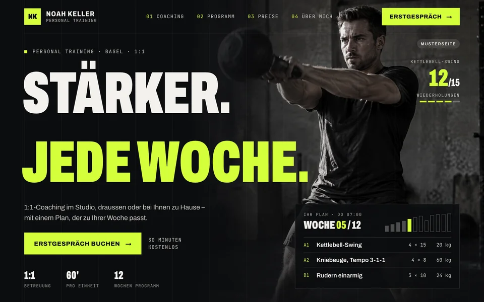 Musterseite Personal Trainer: Noah Keller, 1:1-Coaching in Basel